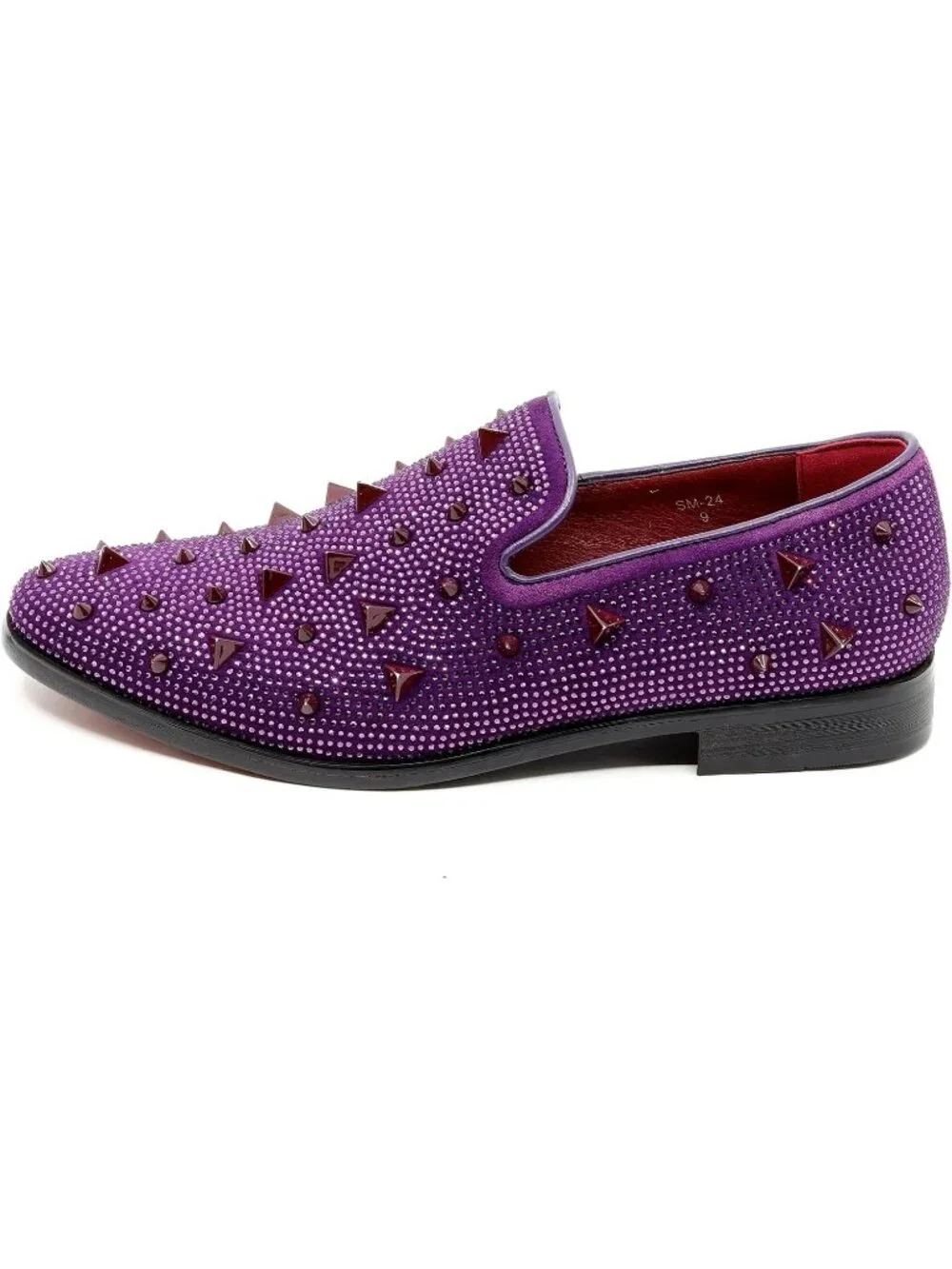 Matrocharm Men's Purple Rubber Vintage Spike Rhinestone Loafer Slip On Shoes